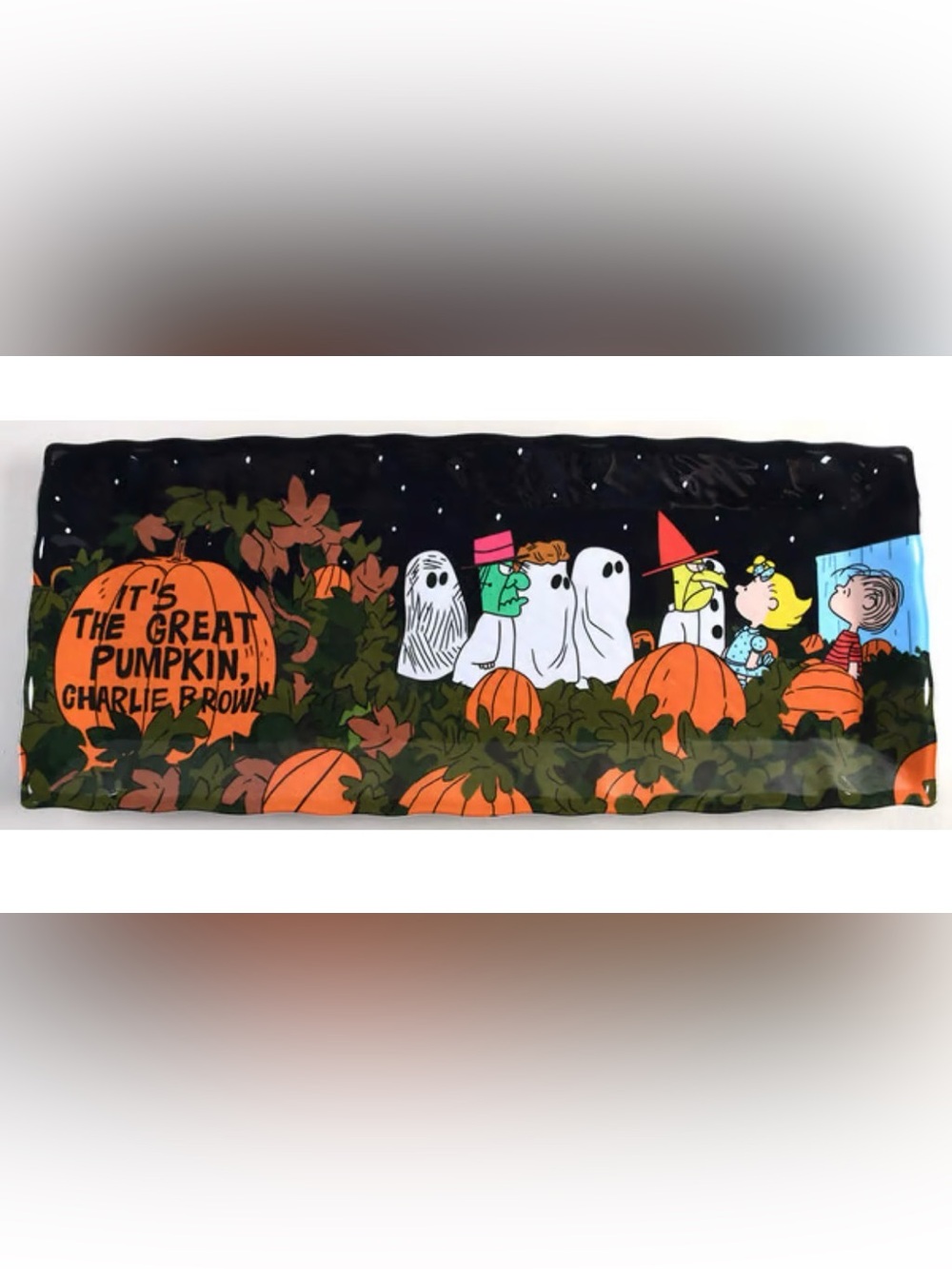 It's The Great Pumpkin Charlie Brown Serving Tray/Platter- Orange, Green, Black